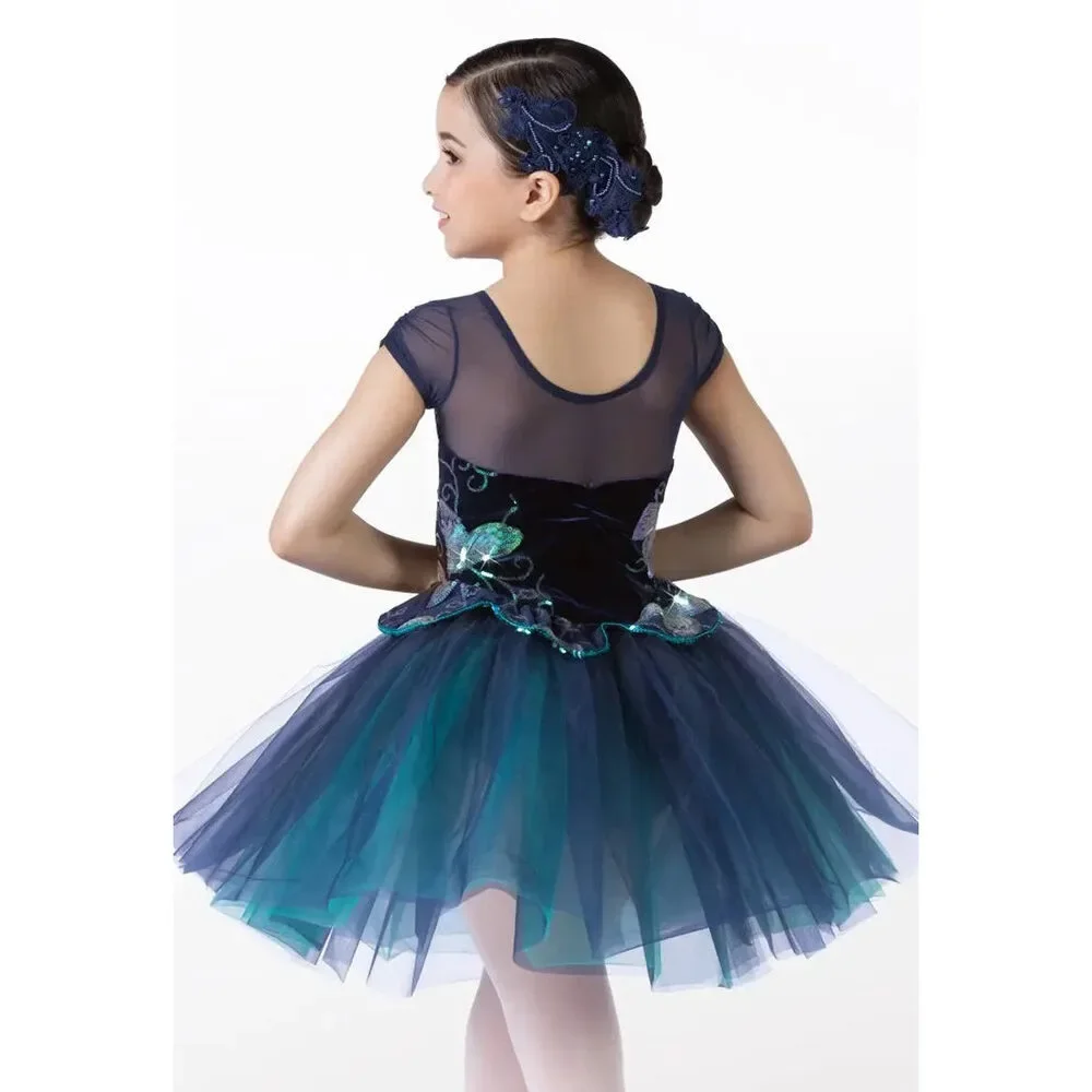 Pre-Owned Dance Costume Weissman 14649 6X-7 Child Blue Tutu Ballet Sequin